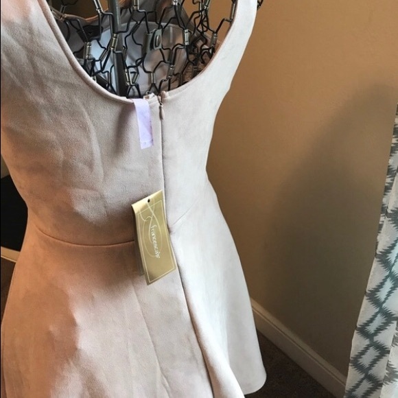 Alya Faux Suede A Line Scalloped Neckline Dress - Picture 5 of 5